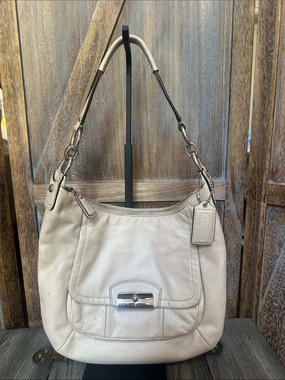 Coach F22306 Kristin Hobo Cream Beige Leather Shoulder Bag PROJECT PURSE